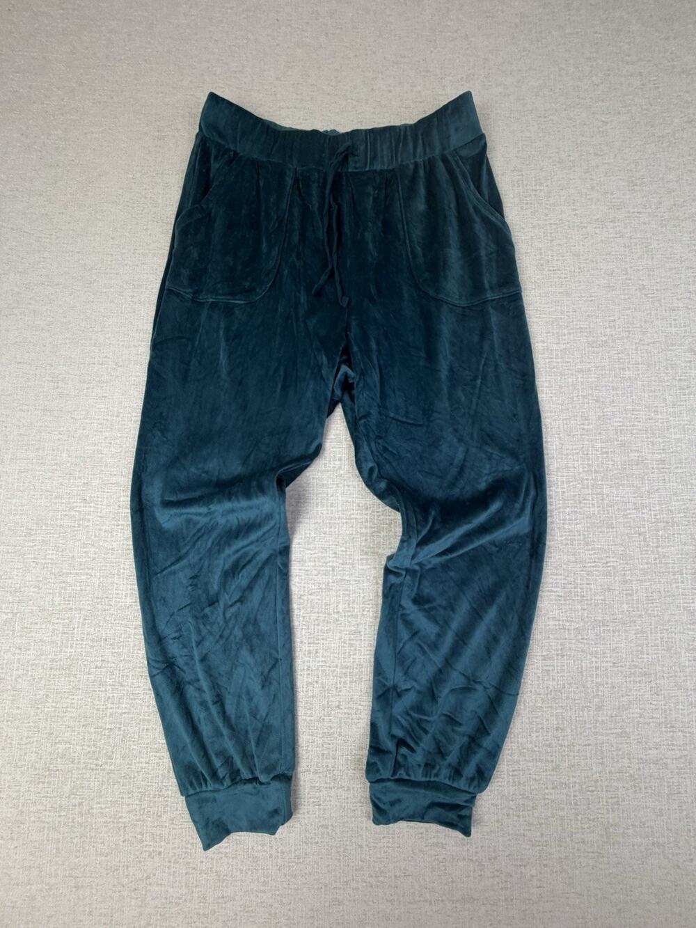 LC Lauren Conrad Velour Jogger Pants Womens Large Teal Drawstring Lounge